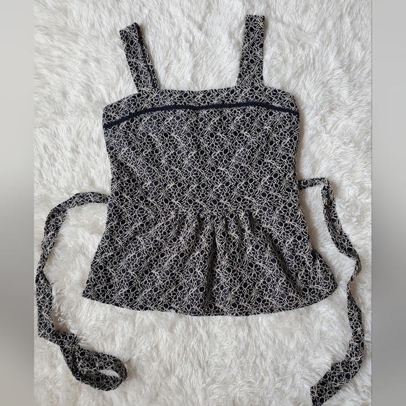 Banana Republic Belted Navy Blue & Tan Sleeveless Lace Pleated Tank LARGE RT$58 - Picture 5 of 10